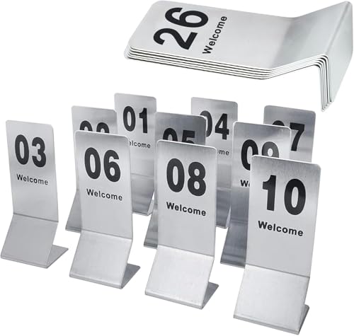 RAKKYOFD Edelstahl-Tischschilder for Empfänge/Restaurants/Bars/Partys, 1-25/1-50 Tischnummernschild, 15,5 x 6 cm, doppelseitiger Tischnummernzyklus verwendet(1 to 50) von RAKKYOFD