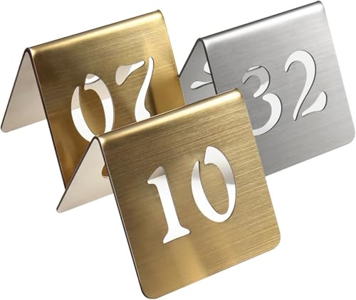 RAKKYOFD Tischnummern im Zeltstil,Edelstahl,1–5,Restaurant, digitales Nummernschild,Tischnummern,stapelbar,perfekt for Hochzeiten, Partys,Veranstaltungen oder Catering-Dekoration(Gold 8cm,46-50) von RAKKYOFD