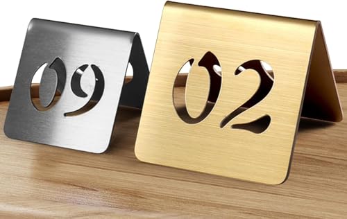 Tischnummern aus Edelstahl im Zeltstil, 10 Stück Hochzeitstischnummern, for Hochzeitsempfangstisch-Events, Partydekoration, Tischnummernkarten im Zeltstil(Silver 6cm,61-70) von RAKKYOFD