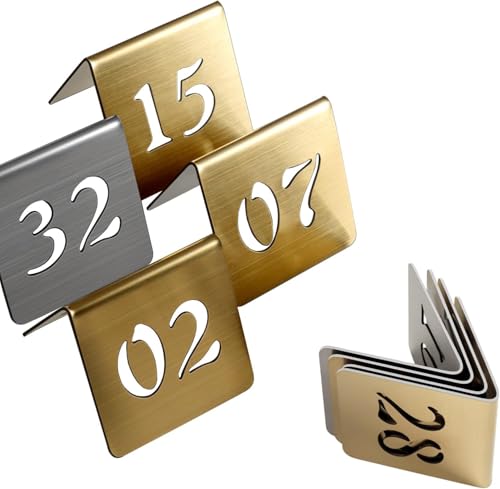 Tischnummern aus Edelstahl im Zeltstil, Tischnummernschilder, 1–50, digitales Restaurantnummernschild, Tischnummern, stapelbar, doppelseitige Zahlenanzeige(Silver 6cm,31-35) von RAKKYOFD