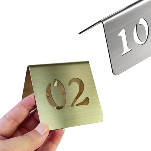 Tischnummern aus Metall, 5 Stück Tischnummern aus Edelstahl, doppelseitige Nummernkarte im Zeltstil, for Hochzeiten, Partys, Bankette, Empfänge, Restaurant-Nummernschild(Silver 8cm,16-20) von RAKKYOFD