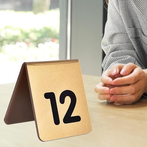 Tischnummernkarten aus Acryl, 7 x 8 cm, 1-10/20 Metall-Nummernschilder, Tischnummernschild, stabiler Stand, wiederverwendbar, for Bankette, Cafés, Restaurants, Hotels(Gold,1 to 10) von RAKKYOFD
