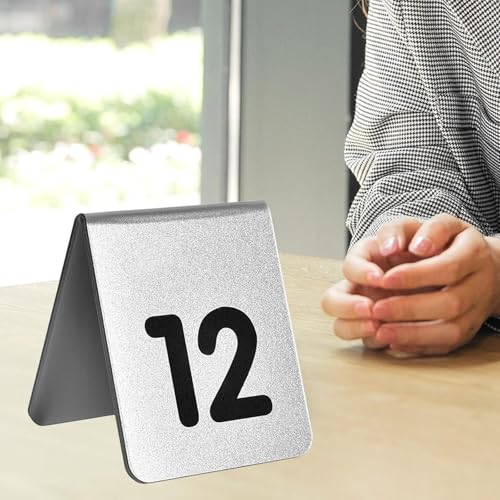 Tischnummernkarten aus Acryl, 7 x 8 cm, 1-10/20 Metall-Nummernschilder, Tischnummernschild, stabiler Stand, wiederverwendbar, for Bankette, Cafés, Restaurants, Hotels(Silver,1 to 20) von RAKKYOFD