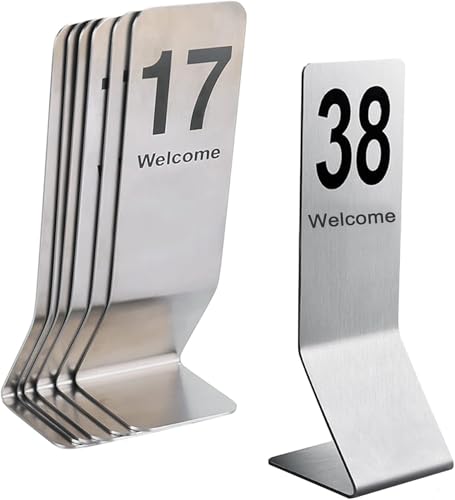 Zahlenkarten 1-50, Tischnummernkarten, Edelstahl-Tischschilder doppelseitig, sturz- und verschleißfest, All-in-One-Basis, for Bankette, Cafés, Restaurants, Hotels(1 to 100) von RAKKYOFD