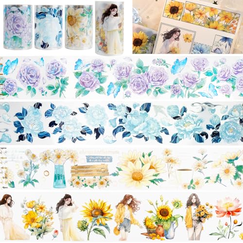 4 Rolle Washi Tape Set, PET Transparente Dekorative Aufkleber, Breit 6&7cm Dekoratives Klebeband mit Pflanzenaufkleber, Ästhetisches Washi Tape Wasserdicht für Bullet Journaling, Scrapbooking, Planner 4 Rolle Washi Tape Set, PET Transparente Dekorative Aufkleber, Breit 6&7cm Dekoratives Klebeband mit Pflanzenaufkleber, Ästhetisches Washi Tape Wasserdicht für Bullet Journaling, Scrapbooking, Planner von RAKUTE