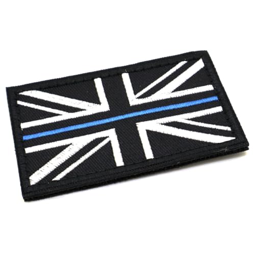 1 x dünne blaue Linie Union Jack Flagge Patch Polizei Abzeichen schwarz und weiß Klettverschluss Emblem 8 x 5 cm Forces UK GB von RALSPEC