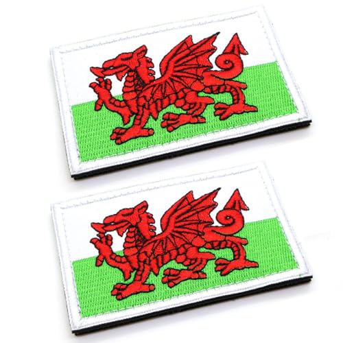 Aufnäher mit walisischer Flagge, mit Klettverschluss, bestickt, Motiv: Wales-Drache, bestickt, für Airsoft, taktische Abzeichen, 2 Stück Aufnäher mit walisischer Flagge, mit Klettverschluss, bestickt, Motiv: Wales-Drache, bestickt, für Airsoft, taktische Abzeichen, 2 Stück von RALSPEC