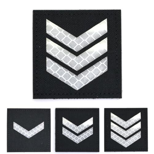 Schwarzer reflektierender Rangaufnäher, Abzeichen Sergeant Lanze Corporal Badge Hook and Loop Patches Army Military MS EMT Chevron Quadratisch 5 cm x 5 cm (Sergeant) von RALSPEC