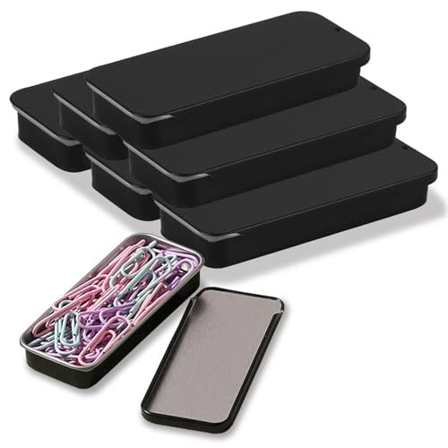 RAMFIYN 50 Stück 7,6 cm Metalldosen mit Schiebedeckel, tragbare Mini-Aufbewahrungsbehälter für Reisen, leere kleine schwarze Boxen für Minznadeln, Basteln, Pillen (6, klein) von RAMFIYN