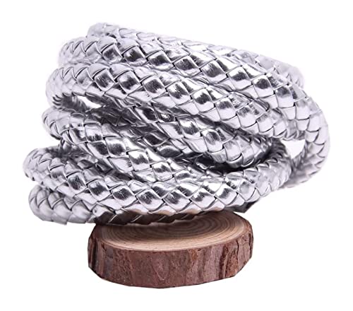 Geflochtene Lederkordel, 5 m/100 m, runde Lederschnur, for Selbermachen, Halskette, Armband, Finden, Gold/Silber, geflochtenes PU-Seil, Schmuckzubehör, 1 Stück (Color : Gold, Size : 12mm 100m) (Color von RANARA