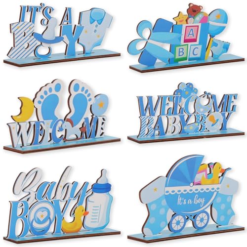 6 Stück Baby Geschlecht Reveal Holz Tischaufsätze It's A Boy Party Tischdekoration Blau Geschlecht Offenbarung Tischdekoration für Babyparty Neugeborene Jungen Schwangerschaft Ankündigung Party von RANERVZ