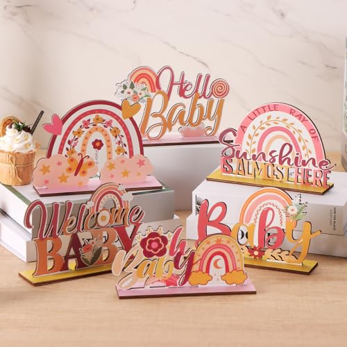 6 Stück Boho Sonne Willkommen Baby Holz Tischaufsätze Babyparty Party Tischdekoration Boho Sonnenschein Regenbogen Schmetterling Tischdekoration Mittelstücke für Neugeborene Hello Baby Ankündigung von RANERVZ