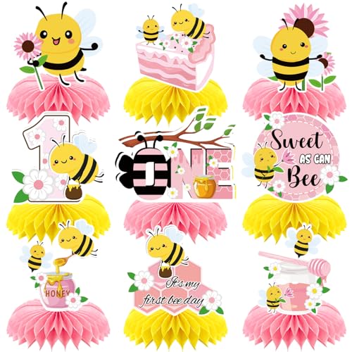 9 Stück Happy 1st Bee Day Wabenaufsätze Hummel erster Geburtstag Party Tischdekoration It's My 1st Bee Day Tischdekoration für Babyparty Sweet as Can Bee Tischdekoration Schild Dekorationen von RANERVZ