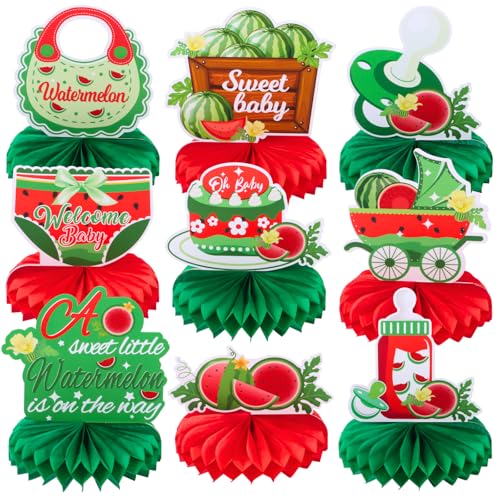 9 x Wassermelonen-Waben-Aufsätze für Babyparty, Party, Tischdekoration, süße Wassermelone ist unterwegs, Tischaufsätze für Neugeborene, Hello Baby, Tischdekoration von RANERVZ