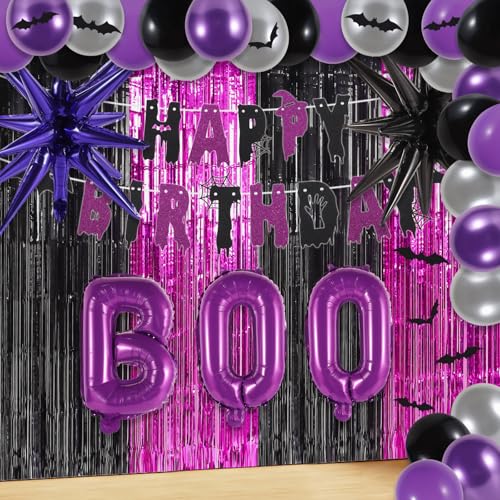 Halloween Gruselige Geburtstagsdekorationen Halloween Banner (Lila Schwarz) von RANERVZ