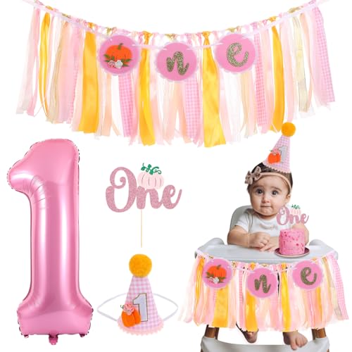 Little Pumpkin Hochstuhl Banner Herbst Erster Geburtstag Party Dekorationen Rosa Kürbis Happy 1st Birthday Hochstuhl Quaste Girlande für Baby Shower One Year Hintergrund Dekor mit Cake Topper Ballon von RANERVZ
