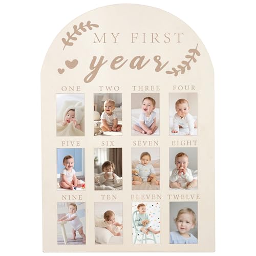 RANERVZ My First Year Foto Display Schild für 12 Monate Holz One Year Birthday Bilderrahmen Meilenstein Monatstafel Baby 1. Geburtstag Kinderzimmer Dekorationen Baby Andenken Kinderzimmer Dekor von RANERVZ