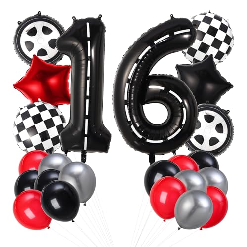 Rennauto-Luftballons, Reifenballons, 16. Geburtstag, Dekorationen für Jungen, Schwarz Rennauto-Luftballons, Reifenballons, 16. Geburtstag, Dekorationen für Jungen, Schwarz von RANERVZ