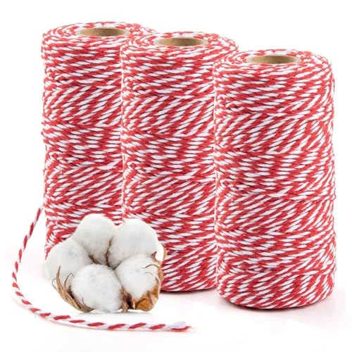 RANJIMA 100M Makramee Garn, 2mm Kordel Rot und Weiß 100% Baumwollschnur Bäckerschnur Rot-weiße Kordel für Weihnachten Ideal für Geschenkverpackungen, Bastelarbeiten Metzgergarn Bäckergarn Bratenschnur von RANJIMA