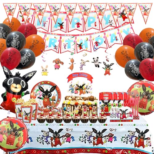 RANJIMA Bing Bunny Luftballons, Bing Bunny Partygeschirr Geburtstag, Bing Bunny Birthday Decorations Geburtstag Dekoration Set, Kindergeburtstag Deko Mottoparty Tischdeko Partyzubehör von RANJIMA