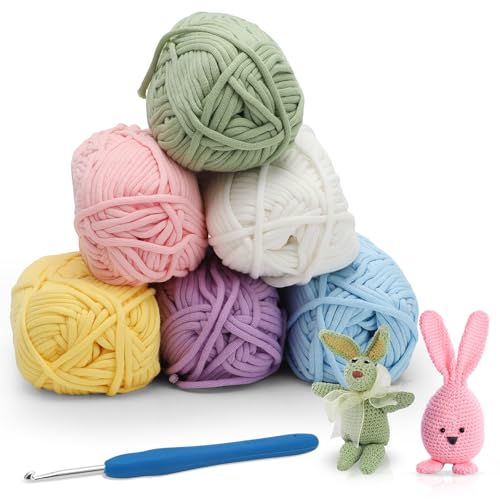 RANJIMA Chunky Häkelgarn für Anfänger, Häkelgarn Baumwolle Häkelwolle Chenille Wolle zum Häkeln 6 x 50g Häkelwolle mit Häkelnadel 4mm, Baumwoll-Nylon-Garn für Anfänger zum Häkeln und Stricken RANJIMA Chunky Häkelgarn für Anfänger, Häkelgarn Baumwolle Häkelwolle Chenille Wolle zum Häkeln 6 x 50g Häkelwolle mit Häkelnadel 4mm, Baumwoll-Nylon-Garn für Anfänger zum Häkeln und Stricken von RANJIMA