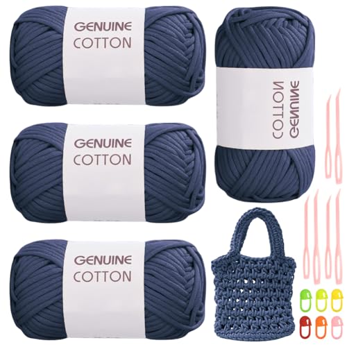 RANJIMA Cowboyblau Garn, 4 Stück Einfach, Häkelgarn für Anfänger, Gut Sichtbare Maschen Zum Häkeln Mit Häkelzubehör, Baumwoll-Nylon-Garn für Kleidung, Decken, Taschen, Pullover RANJIMA Cowboyblau Garn, 4 Stück Einfach, Häkelgarn für Anfänger, Gut Sichtbare Maschen Zum Häkeln Mit Häkelzubehör, Baumwoll-Nylon-Garn für Kleidung, Decken, Taschen, Pullover von RANJIMA