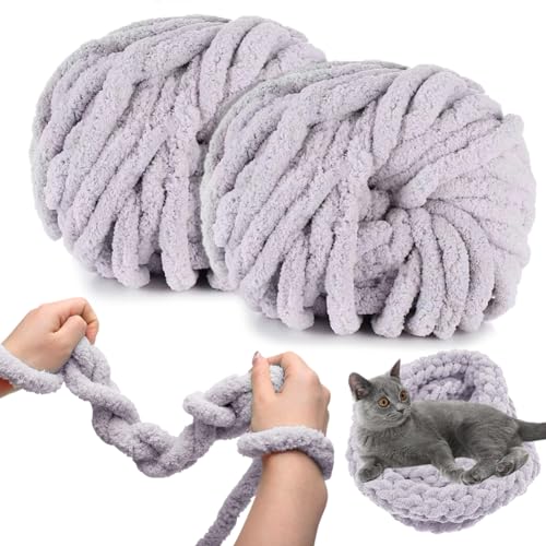 RANJIMA Dicke Wolle Garn, 2 X 250g Sperrige Armstricken Wolle, Soft Arm Knitting, Grobstrick Weiches Wollgarn, Dicke wolle zum Häkeln, zum Weben von Haustier Nest,Decken,Handwerk Kissen (Grau) von RANJIMA