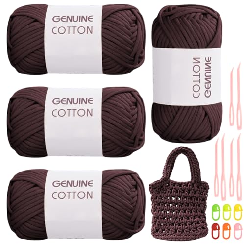 RANJIMA Dunkelbraun Garn, 4 Stück Einfach, Häkelgarn für Anfänger, Gut Sichtbare Maschen Zum Häkeln Mit Häkelzubehör, Baumwoll-Nylon für Kleidung, Decken, Taschen, Pullover RANJIMA Dunkelbraun Garn, 4 Stück Einfach, Häkelgarn für Anfänger, Gut Sichtbare Maschen Zum Häkeln Mit Häkelzubehör, Baumwoll-Nylon für Kleidung, Decken, Taschen, Pullover von RANJIMA