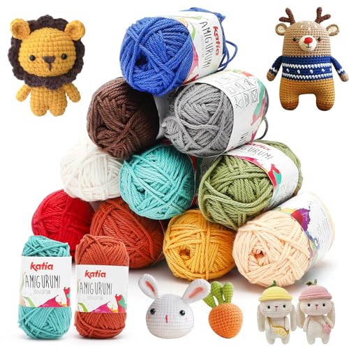 RANJIMA Häkelgarn Baumwolle, Bunte Wolle, 10 verschiedenen Farben, 10 g/33 m, Baumwollgarn zum Häkeln,Häkelgarn/Strickgarn,Wolle zum Basteln für Muttertagsgeschenk, Handwerk Schlüsselanhänger, Puppen von RANJIMA