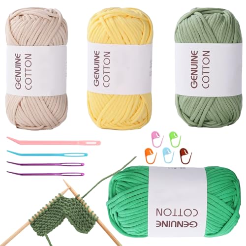 RANJIMA Häkelgarn für Anfänger, 4 Stück Einfach Garn, Kein Geteiltes Garn,Gut Sichtbare Maschen Garn Zum Häkeln mit Häkelzubehör, Baumwoll-Nylon-Garn für Anfänger(Hellgrün+Dunkelgrün+Beige+Gelb) RANJIMA Häkelgarn für Anfänger, 4 Stück Einfach Garn, Kein Geteiltes Garn,Gut Sichtbare Maschen Garn Zum Häkeln mit Häkelzubehör, Baumwoll-Nylon-Garn für Anfänger(Hellgrün+Dunkelgrün+Beige+Gelb) von RANJIMA