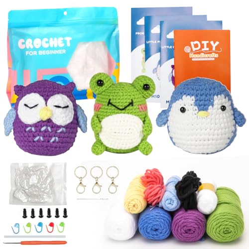 RANJIMA Häkelpaket für Anfänger, Häkelpaket mit Garn DIY-Häkelpaket für Anfänger Häkelset Tiere Kreativ Strickset Bastelset für Erwachsene Kinder Geschenk, Weihnachts (Pinguin, Frosch, Wale) von RANJIMA