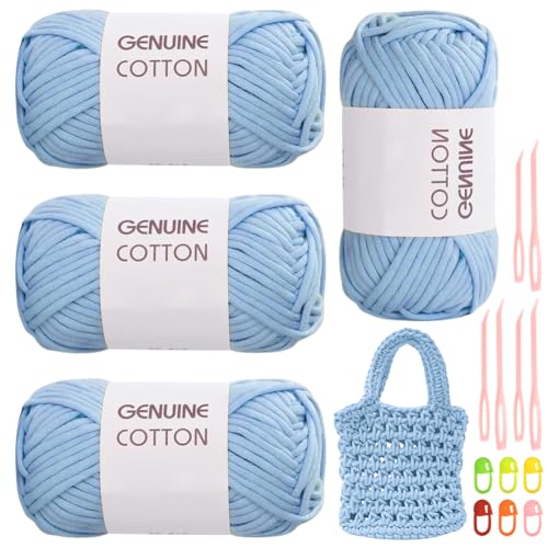 RANJIMA Hellblaues Garn, 4 Stück Einfach, Häkelgarn für Anfänger, Gut Sichtbare Maschen Zum Häkeln Mit Häkelzubehör, Baumwoll-Nylon-Garn für Kleidung, Decken, Taschen, Pullover RANJIMA Hellblaues Garn, 4 Stück Einfach, Häkelgarn für Anfänger, Gut Sichtbare Maschen Zum Häkeln Mit Häkelzubehör, Baumwoll-Nylon-Garn für Kleidung, Decken, Taschen, Pullover von RANJIMA