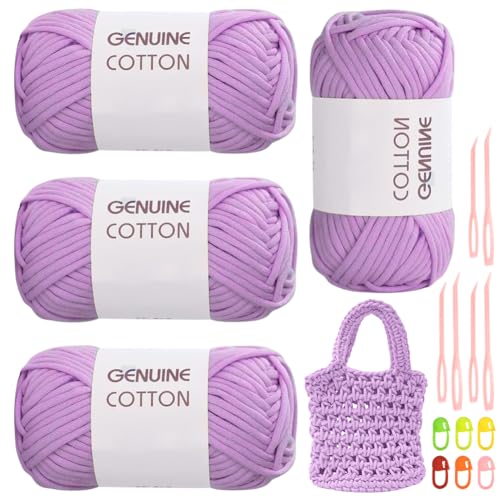 RANJIMA Helles Lila Garn, 4 Stück Einfach Garn, Häkelgarn für Anfänger, Gut Sichtbare Maschen Garn Zum Häkeln mit Häkelzubehör, Baumwoll-Nylon-Garn für Kleidung, Decken, Taschen, Pullover RANJIMA Helles Lila Garn, 4 Stück Einfach Garn, Häkelgarn für Anfänger, Gut Sichtbare Maschen Garn Zum Häkeln mit Häkelzubehör, Baumwoll-Nylon-Garn für Kleidung, Decken, Taschen, Pullover von RANJIMA