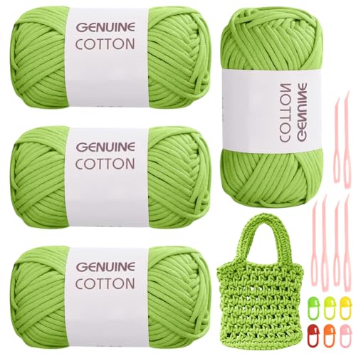 RANJIMA Herbstgrünes Garn, 4 Stück Einfach, Häkelgarn für Anfänger, Gut Sichtbare Maschen Zum Häkeln mit Häkelzubehör, Baumwoll-Nylon-Garn für Kleidung, Decken, Taschen, Pullover von RANJIMA