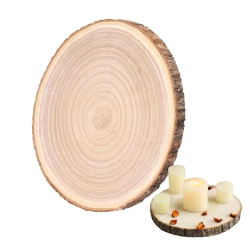 RANJIMA Holzplatte Rund, 30~35cm Holzscheiben Dicke ca.20mm Baumscheibe Dekobrett Holz Polierte Holzbrett Brett Tablett für DIY Handwerk Hochzeit Mittelstücke Weihnachten Dekoration Baumscheibe von RANJIMA