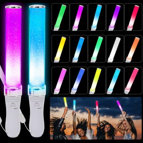 RANJIMA Leuchtstäbe, 2 Stück LED-Leuchtstäbe 15 Farben Leuchtspielzeug Partyartikel Set Leuchtstab ideal für Neon-Partyzubehör Geburtstage Partys Karneval Konzerte Festivals Events Neujahr von RANJIMA