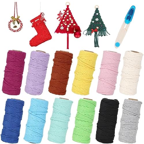 RANJIMA Makramee Garn 2mm x 30M, 12 Stück Makramee Baumwollgarn Baumwollkordel Baumwollseil Baumwollschnur Makramee Garn Set für Basteln Stricken Boho Deko, Osterdekoration Kreativsets zum Basteln von RANJIMA