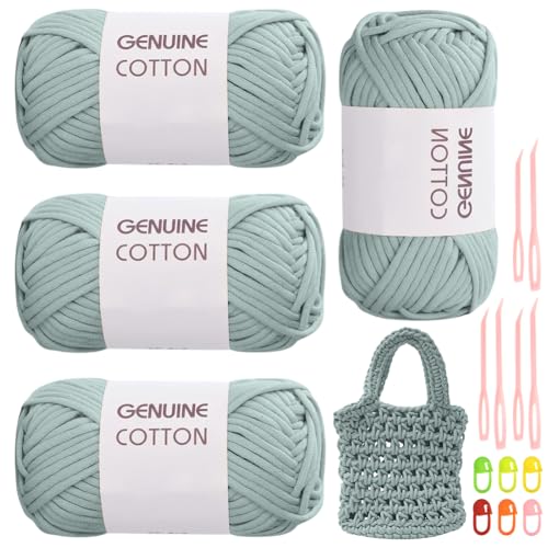 RANJIMA Meergrün Garn, 4 Stück Einfach Garn, Häkelgarn für Anfänger, Gut Sichtbare Maschen Garns Zum Häkeln mit Häkelzubehör, Baumwoll-Nylon-Garns für Kleidung, Decken, Taschen, Pullover RANJIMA Meergrün Garn, 4 Stück Einfach Garn, Häkelgarn für Anfänger, Gut Sichtbare Maschen Garns Zum Häkeln mit Häkelzubehör, Baumwoll-Nylon-Garns für Kleidung, Decken, Taschen, Pullover von RANJIMA