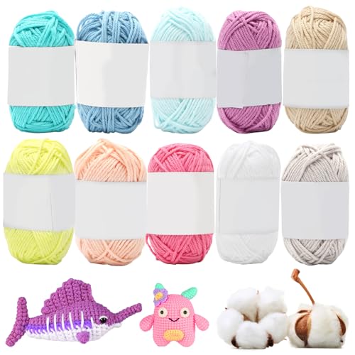 RANJIMA Miniknäuel aus Baumwolle, 10er Cotton Häkelgarn Farbenfrohes Garn Häkelnadel Set Makramee Garn für Anfänger Crochet Yarn für Häkeln Stricken Handwerk DIY Geburtstagsgeschenke Valentinstag S1 RANJIMA Miniknäuel aus Baumwolle, 10er Cotton Häkelgarn Farbenfrohes Garn Häkelnadel Set Makramee Garn für Anfänger Crochet Yarn für Häkeln Stricken Handwerk DIY Geburtstagsgeschenke Valentinstag S1 von RANJIMA