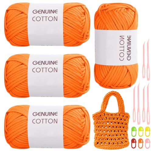 RANJIMA Orangefarbenes Garn, 4 Stück Einfach, Häkelgarn für Anfänger, Gut Sichtbare Maschen Zum Häkeln Mit Häkelzubehör, Baumwoll-Nylon für Kleidung, Decken, Taschen, Pullover RANJIMA Orangefarbenes Garn, 4 Stück Einfach, Häkelgarn für Anfänger, Gut Sichtbare Maschen Zum Häkeln Mit Häkelzubehör, Baumwoll-Nylon für Kleidung, Decken, Taschen, Pullover von RANJIMA