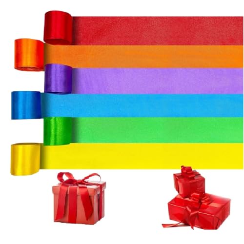 RANJIMA 60m Seidenbänder Bunt, Geschenkband Breit, Regenbogen-Satinband 50mm Breit Bunte Bänder Wetterfest, Seidensatin-Girlande zum Aufhängen Dekoratives für Geschenkverpackungen Hochzeit Basteln DIY von RANJIMA