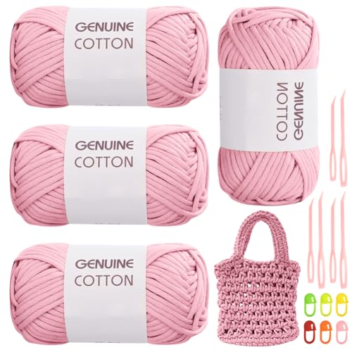 RANJIMA Rosa Garn, 4 Stück Einfach, Häkelgarn für Anfänger, Gut Sichtbare Maschen Zum Häkeln mit Häkelzubehör, Baumwoll-Nylon-Garn für Kleidung, Decken, Taschen, Pullover RANJIMA Rosa Garn, 4 Stück Einfach, Häkelgarn für Anfänger, Gut Sichtbare Maschen Zum Häkeln mit Häkelzubehör, Baumwoll-Nylon-Garn für Kleidung, Decken, Taschen, Pullover von RANJIMA