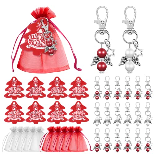 RANJIMA Schutzengel Gastgeschenke, 24 Stück Pentagramm Engelanhänger + Organzabeutel + Kraftpapier Geschenkanhänger, Schutzengel Anhänger für Ostern Hochzeit Gastgeschenke Taufe Kommunion (Rot) von RANJIMA