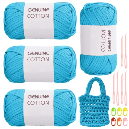 RANJIMA Seeblaues Garn, 4 Stück Einfach, Häkelgarn für Anfänger, Gut Sichtbare Maschen Zum Häkeln Mit Häkelzubehör, Baumwoll-Nylon-Garn für Kleidung, Decken, Taschen, Pullover RANJIMA Seeblaues Garn, 4 Stück Einfach, Häkelgarn für Anfänger, Gut Sichtbare Maschen Zum Häkeln Mit Häkelzubehör, Baumwoll-Nylon-Garn für Kleidung, Decken, Taschen, Pullover von RANJIMA