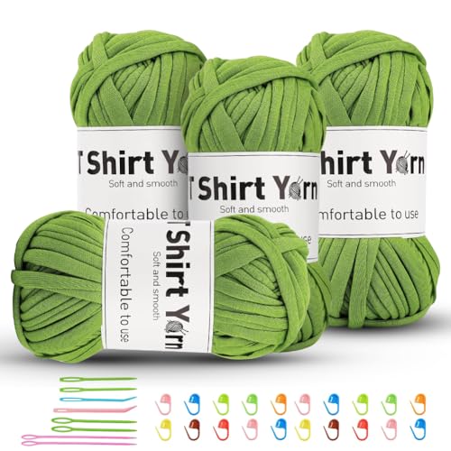 RANJIMA T-Shirt-Garn-Set, 4er-Pack Garn zum Stricken von Stoff, Anfänger T-Shirt Garn elastischen Stoff häkeln Tuch Garn für DIY Stricken, Spaghetti Garn dicke Strickgarn für Korb Taschen Decken Hüte RANJIMA T-Shirt-Garn-Set, 4er-Pack Garn zum Stricken von Stoff, Anfänger T-Shirt Garn elastischen Stoff häkeln Tuch Garn für DIY Stricken, Spaghetti Garn dicke Strickgarn für Korb Taschen Decken Hüte von RANJIMA