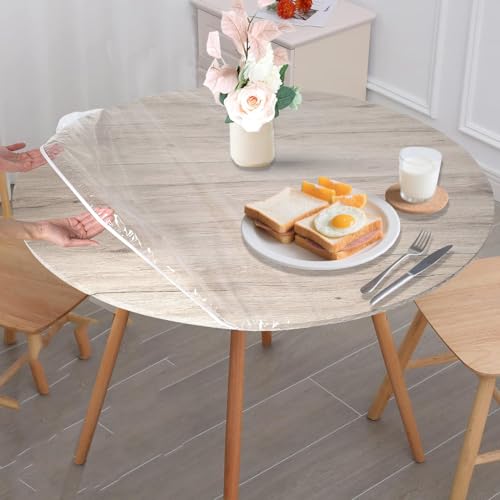RANJIMA Tischdecke Rund 120cm, Outdoor Runde Tischdecke mit Gummizug, Rund Tischdecken Wetterfest Gartentischdecke für Draußen, Elastisch Tischdecken für Garten Restaurant Familie(Transparent) von RANJIMA