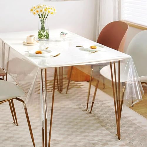 RANJIMA Tischdecke Transparent Tischfolie, 140x220cm Tischdecke Durchsichtig Abwaschbar 0.13 mm Stark, Durchsichtige Tischschutz PVC Glasklar Folie Wasserdicht Fettdicht Klarsicht Tischschutzfolie von RANJIMA