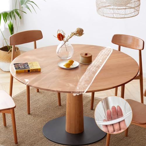 RANJIMA Transparent Tischdecke Rund, 120cm Tischdecke mit Gummizug, Tischdecken Outdoor Wetterfest Transparent, Durchsichtige TPU Plastik Tischdecken Tischschutzfolie für Outdoor, Party, Picknick von RANJIMA