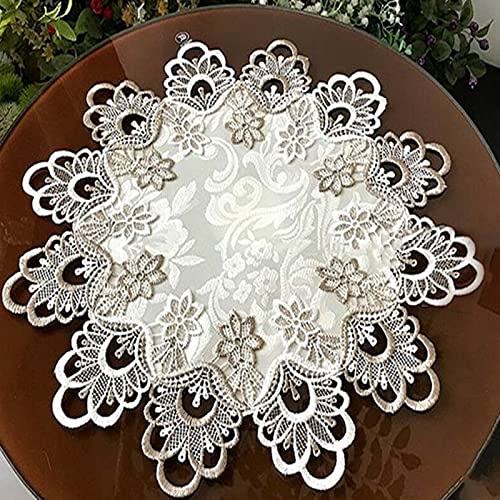 RANRAO Bestickte Spitze Blume Tischdecke, Runden Blumen-Form Matte Tischset, Spitze Blumen Retro-Tischdecke, Staubdichte Tischdecke Platzsets Tisch für Küche, Bankett, Hochzeit Deko, Heimdekoration von RANRAO