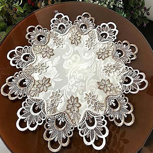 RANRAO Runde Tischdecke, Overlay-Tischdecke, Spitze, bestickt, Blumenmuster, staubfrei, keine Pilling-Tischdecke für Heimdekoration, S RANRAO Runde Tischdecke, Overlay-Tischdecke, Spitze, bestickt, Blumenmuster, staubfrei, keine Pilling-Tischdecke für Heimdekoration, S von RANRAO